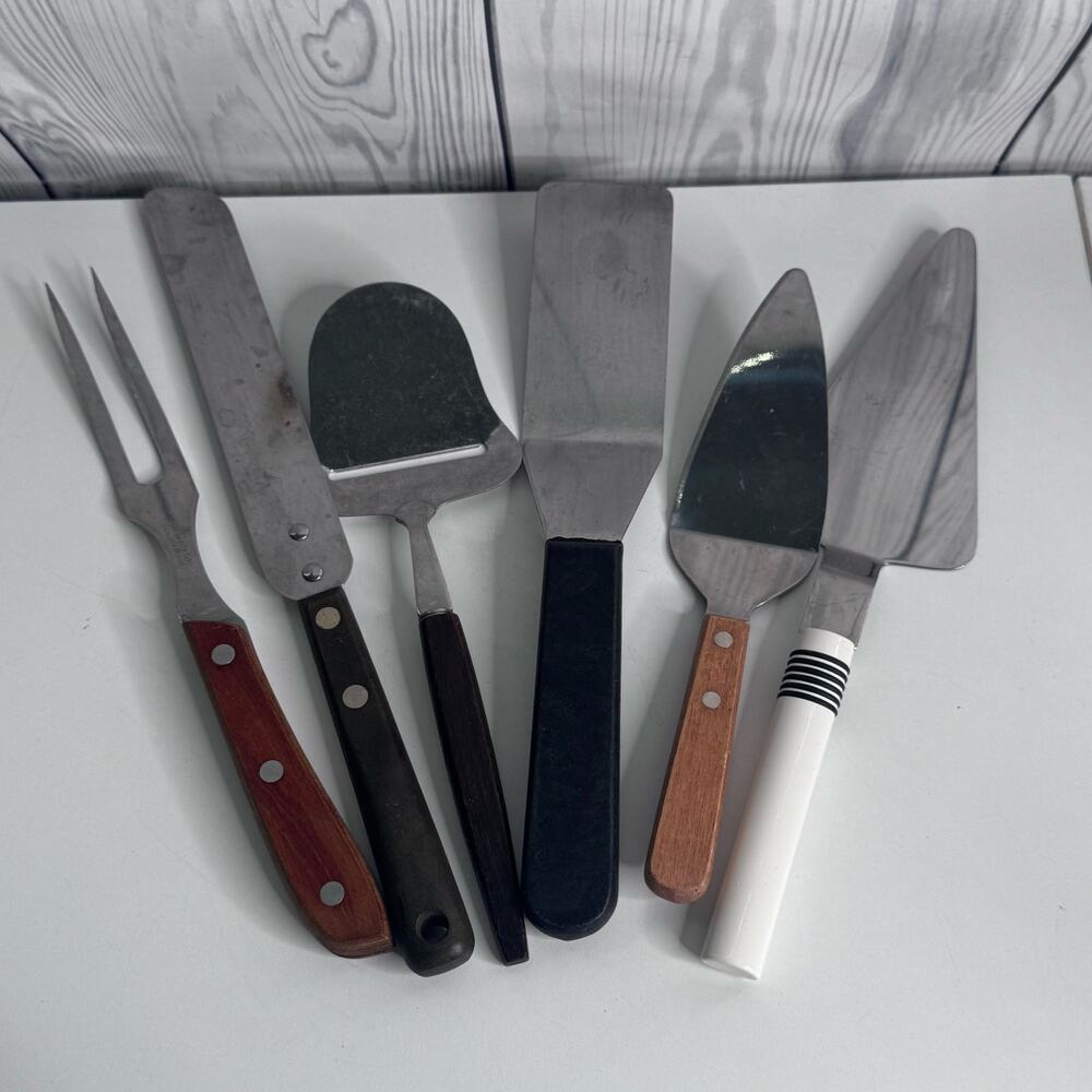 Lot of 6 Vintage Servers Slicer Cake Pie Fork Japan Taiwan Stainless